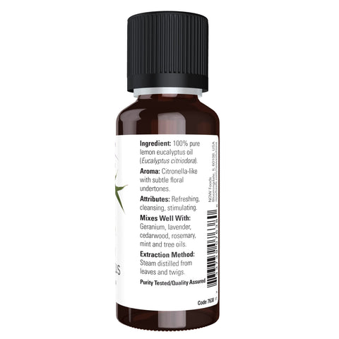 NOW Essential Oils, Lemon Eucalyptus Oil, Refershing Aromatherapy Scent, Steam Distilled, 100% Pure , Vegan, Child Resistant Cap