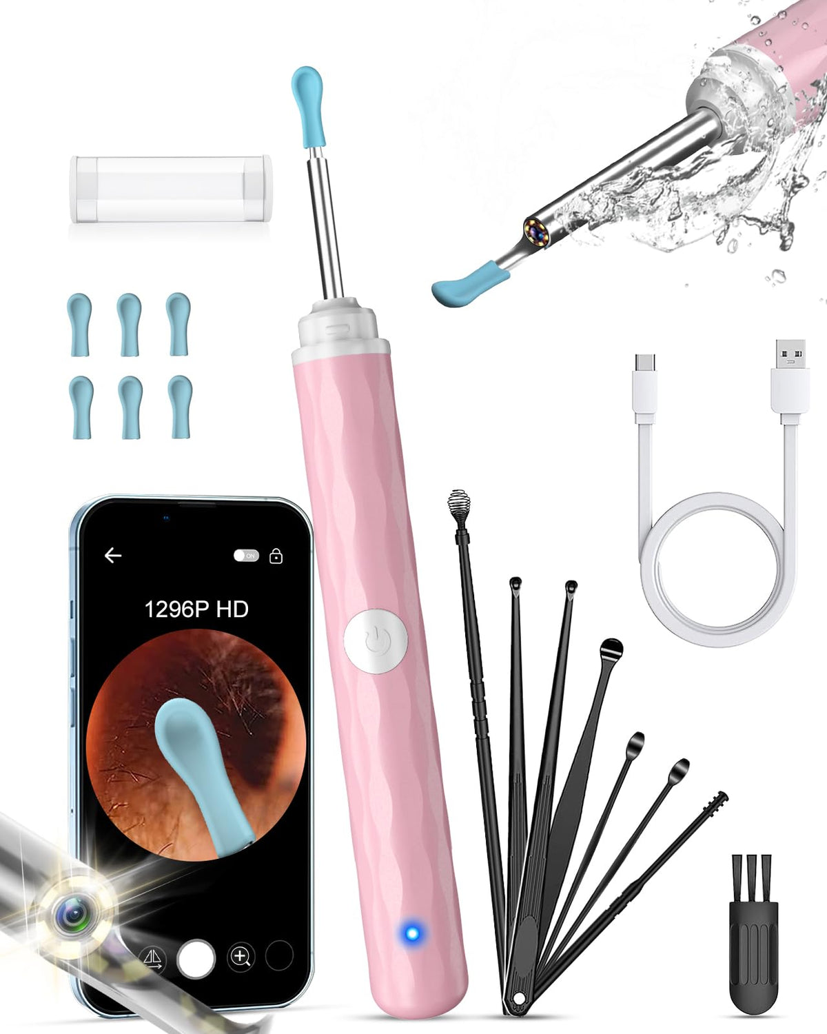 Ear Wax Removal Camera, Kekoy Ear Cleaner 1296P HD Camera, Ear Cleaning Kit with 8pcs Ear Set, Wireless WiFi Otoscope with 6 Lig