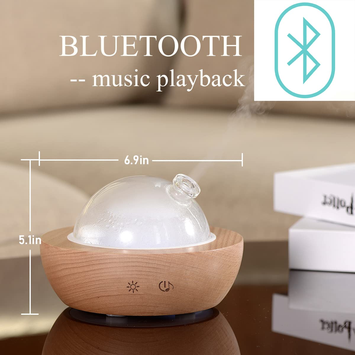 Kakoda Glass Essential Oil Diffuser,Real Wood Base,Bluetooth Speaker,2025 Upgrade Aromatherapy Diffuser,Aroma Diffuse with Music