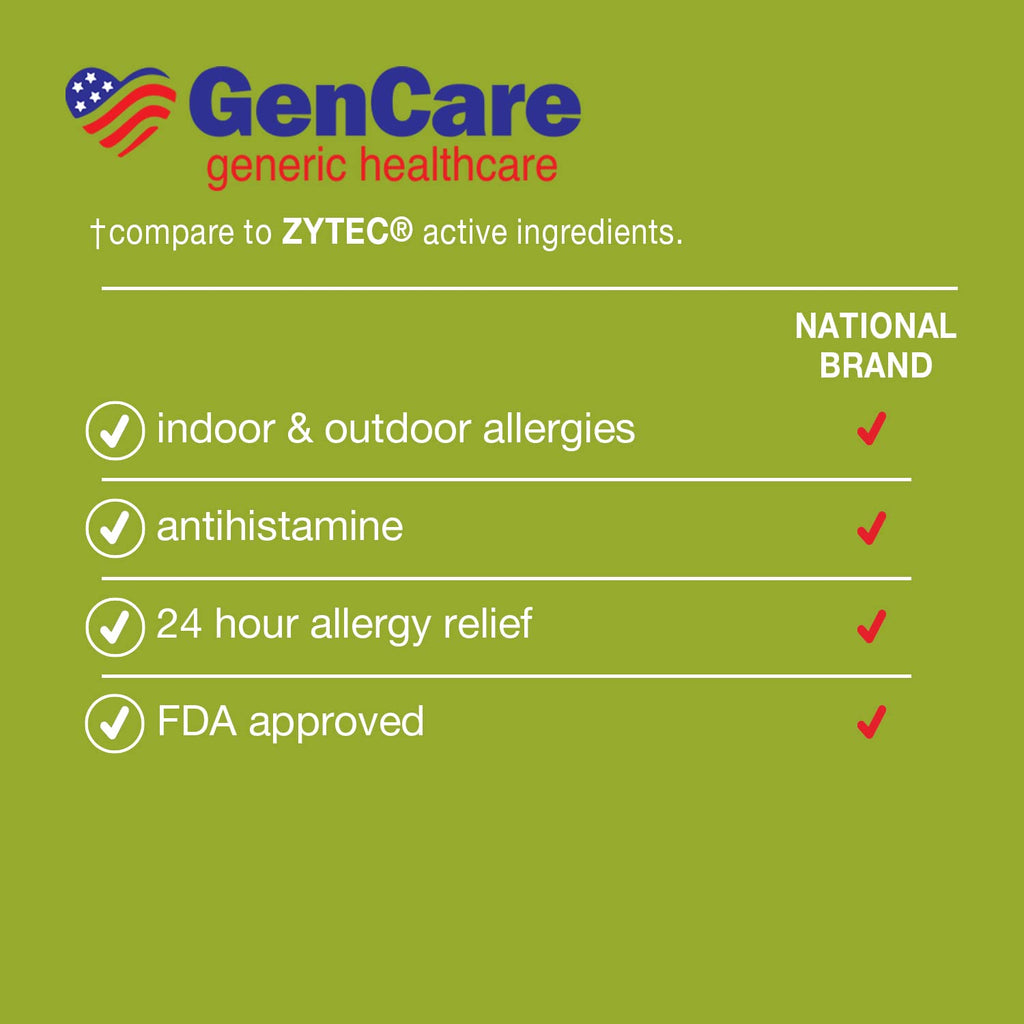 GenCare - Cetirizine HCL 10 mg (300 Caplets) - 24 Hour Allergy Relief Pills - Non Drowsy Generic OTC Allergy Medication - Antihi