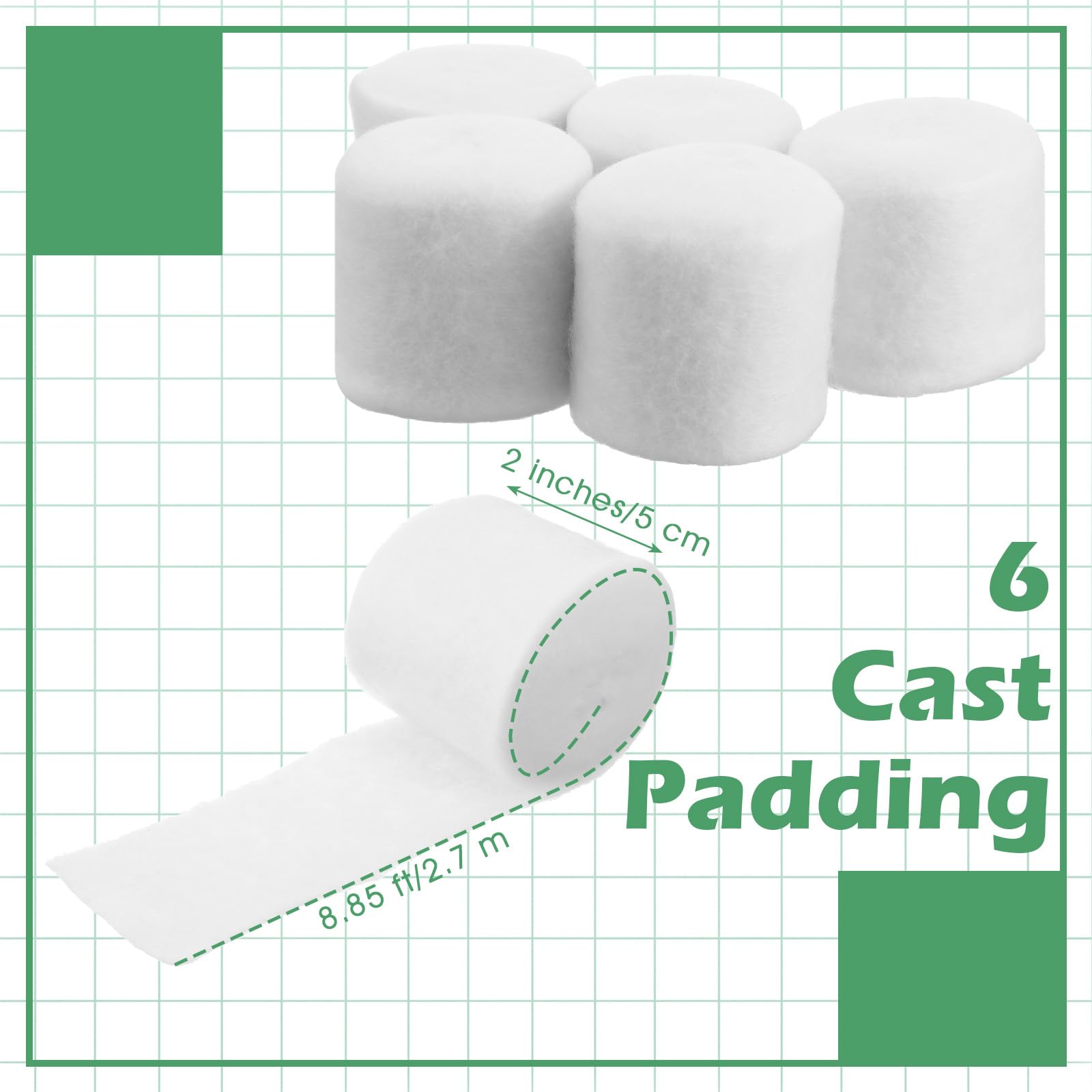 Gjinxi 6 Rolls Cast Padding, Individual Pack Soft Cotton Undercast Padding Wrap, Paddings Bandage Cast Use with Plaster Cloth Ga