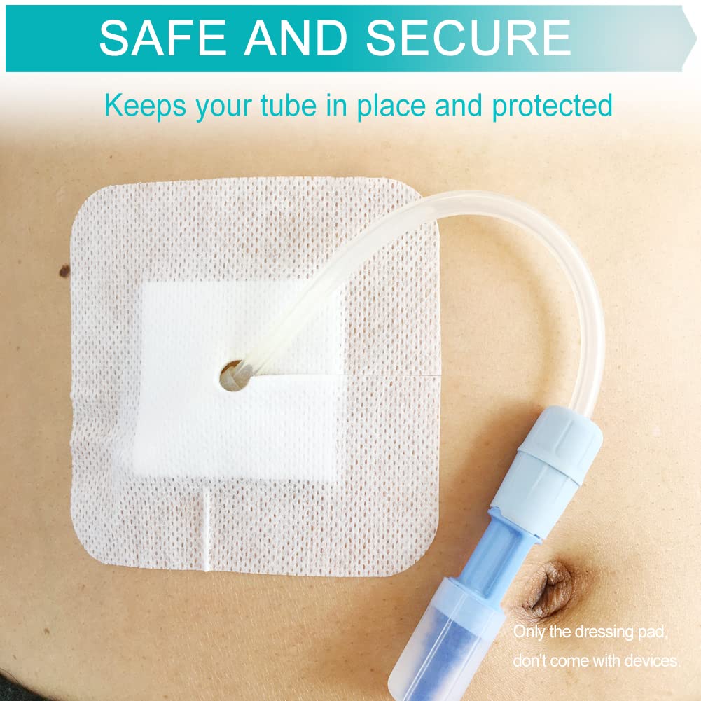 40 Pcs Feeding Tube Covers G Peg Tube Holder Split Drain Adhesive Bandages for Dialysis Catheter 4 x 4 Island Dressing Bordered