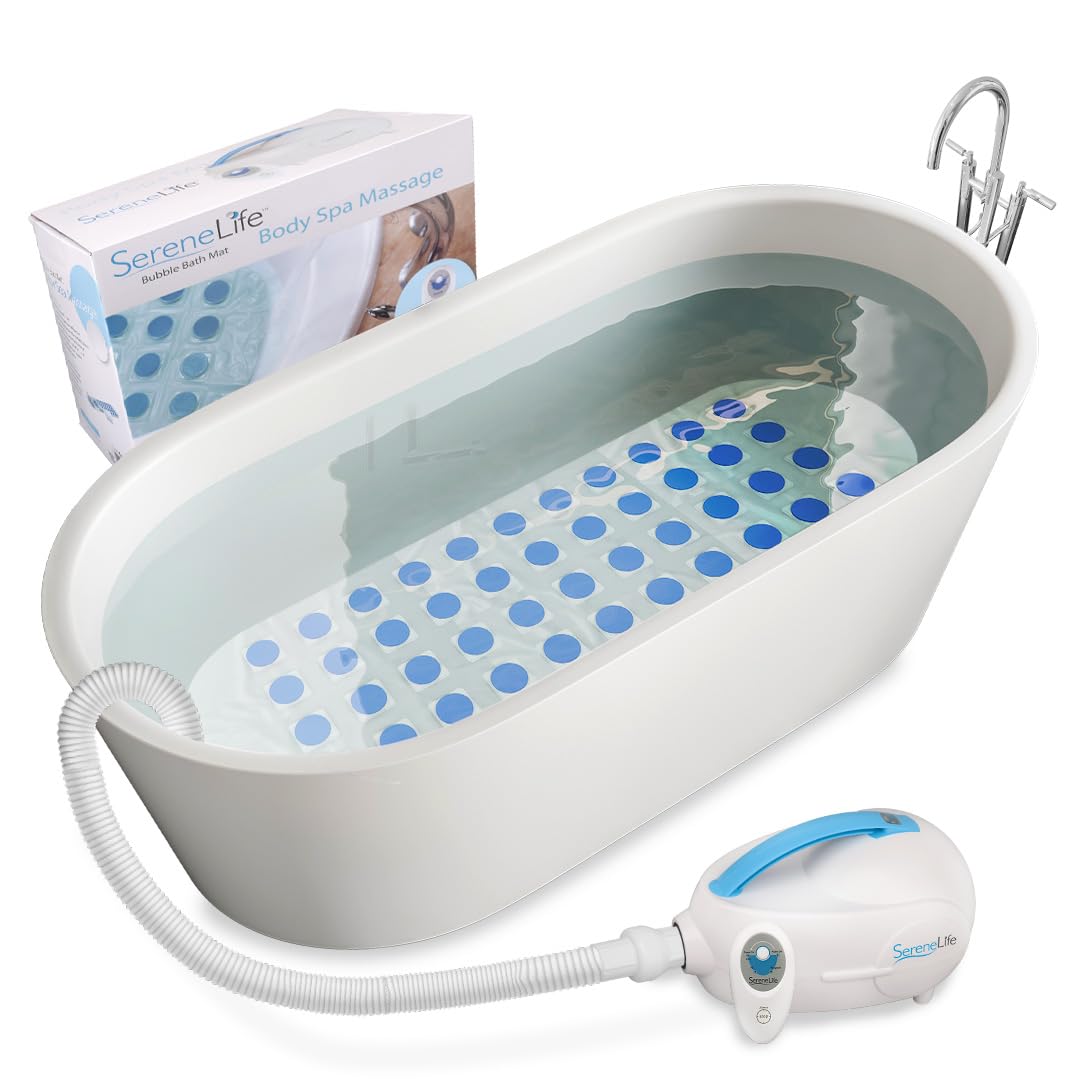 Portable Spa Bubble Bath Massager - Thermal Spa Waterproof Non-Slip Mat with Suction Cup Bottom, Motorized Air Pump & Adjustable