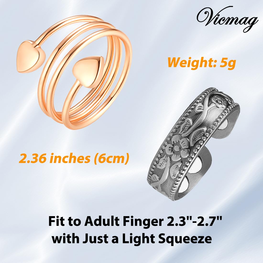 Vicmag Copper Magnetic Ring for Women, Magnetic Rings Ladies Fingers Thumb 100% Solid Pure Copper Jewelry Gift Adjustable (4PCS