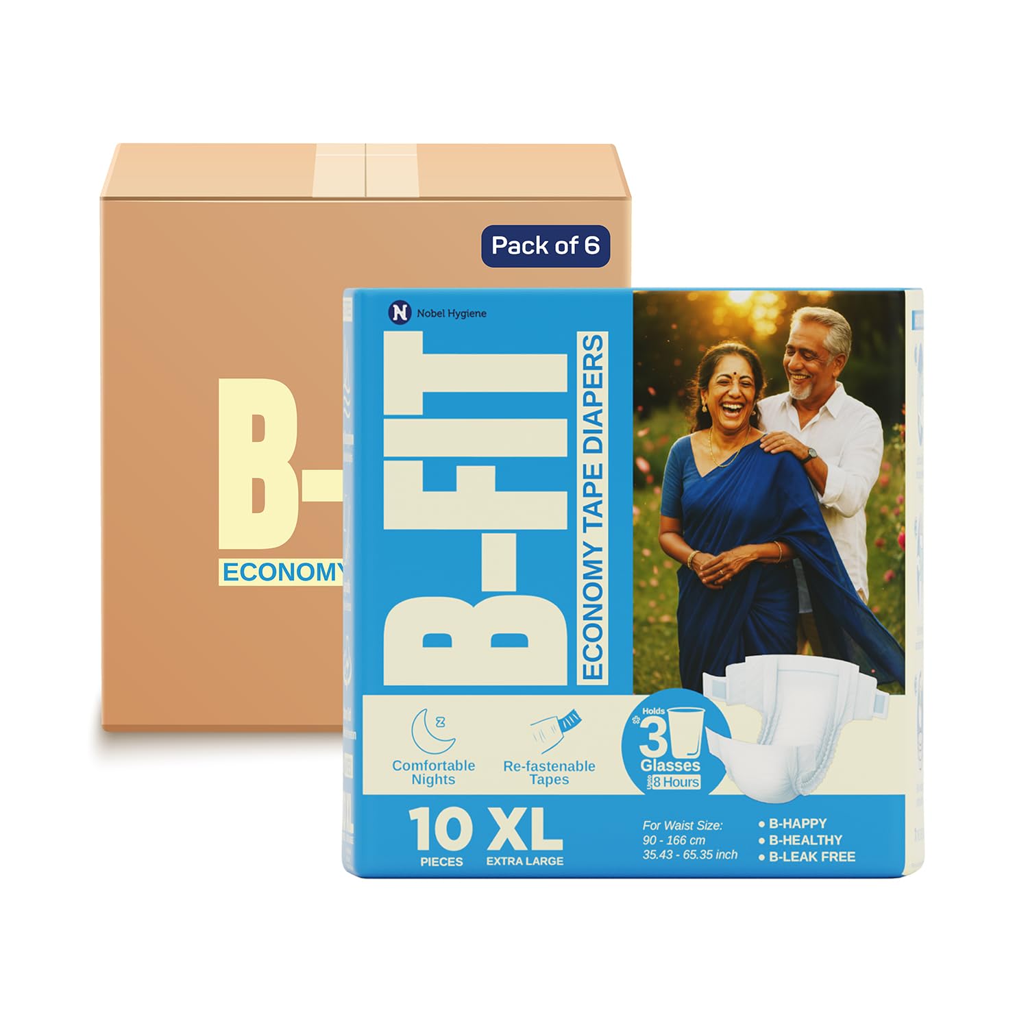 BFit Economy Adult Diaper Xl Size Tape Style | 60 Count (XLarge) | Waist 35.43  65.35 Inch | Refastenable Tapes, Cottony Comf