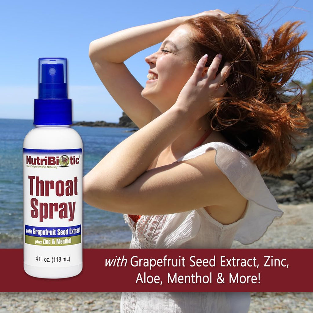 NutriBiotic - Throat Spray with GSE, 4 Fl. Oz | Gentle and Soothing Sore Throat Support with Grapefruit Seed Extract, Zinc & Men