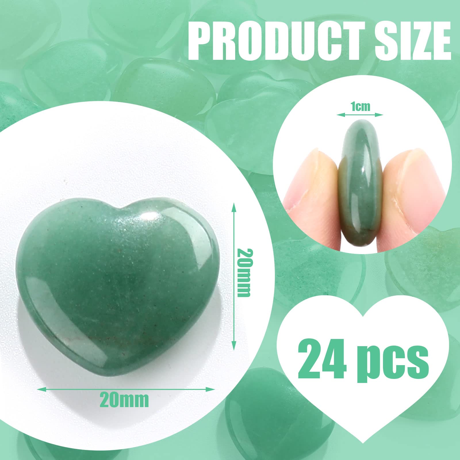 Patelai 24 Pcs Green Aventurine Heart Crystals Green Heart Shaped Stones Natural Healing Worry Stones Mini Pocket Gemstone with