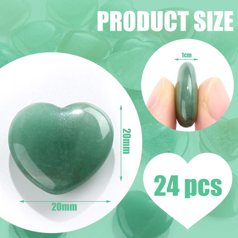 Patelai 24 Pcs Green Aventurine Heart Crystals Green Heart Shaped Stones Natural Healing Worry Stones Mini Pocket Gemstone with 