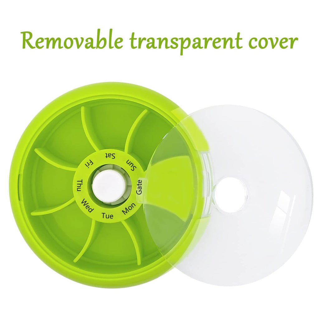 Pill Organizer Travel Pill Cases Weekly Cute Round Pill Box Purse Pill Container Portable Small Medicine Organizer(Green+Bag)