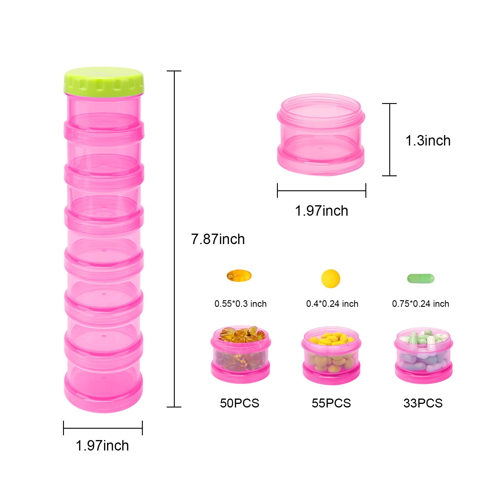 7 Day Pill Organizer Case Stackable Weekly Supplements Vitamins Pills Holder Dispenser Large Transparent Pink with Label and Ext