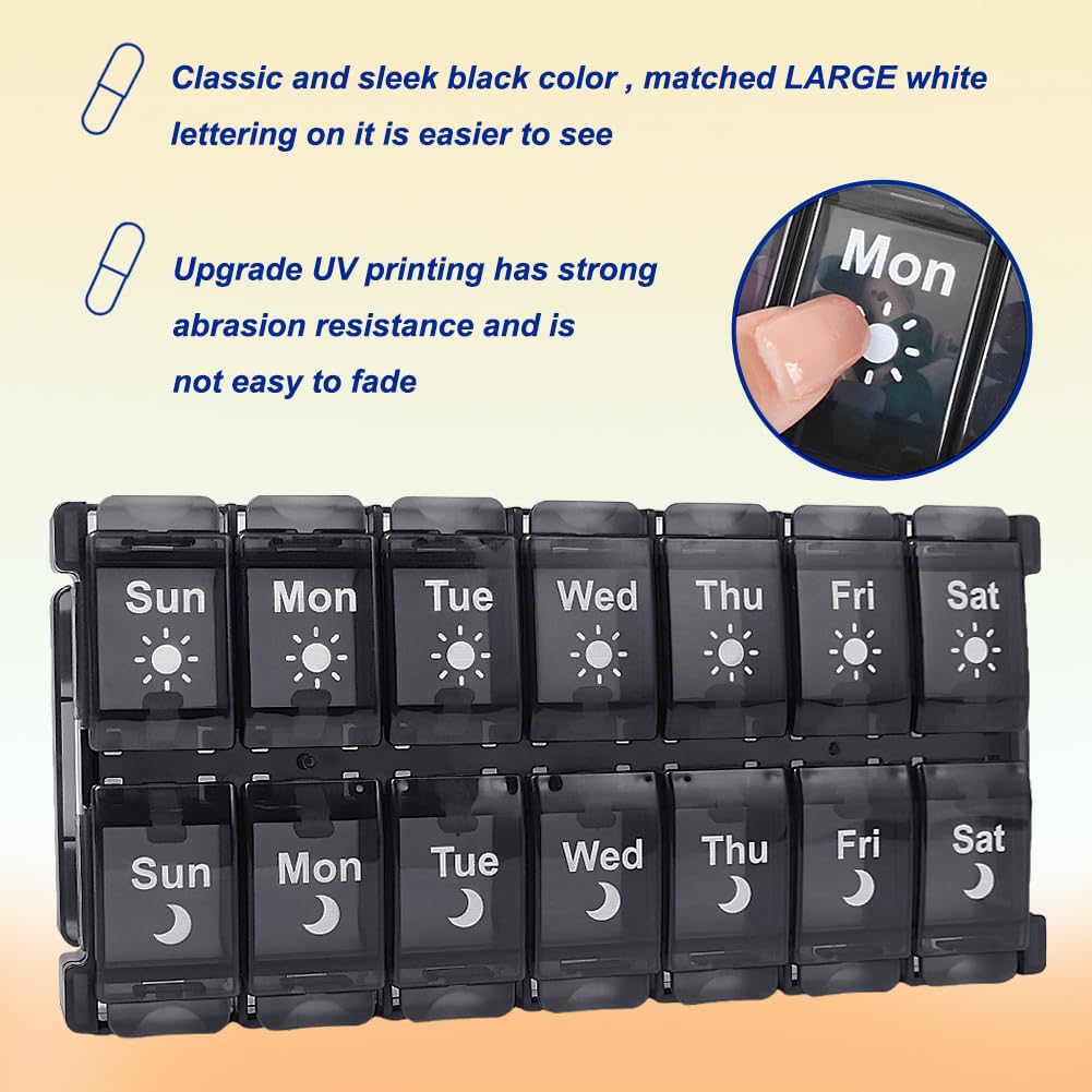 HRX Package Weekly Pill Organizer 2 Times a Day, Easy Fill & Open AM/PM Medicine Box 7 Day Vitamin Cases Day and Night