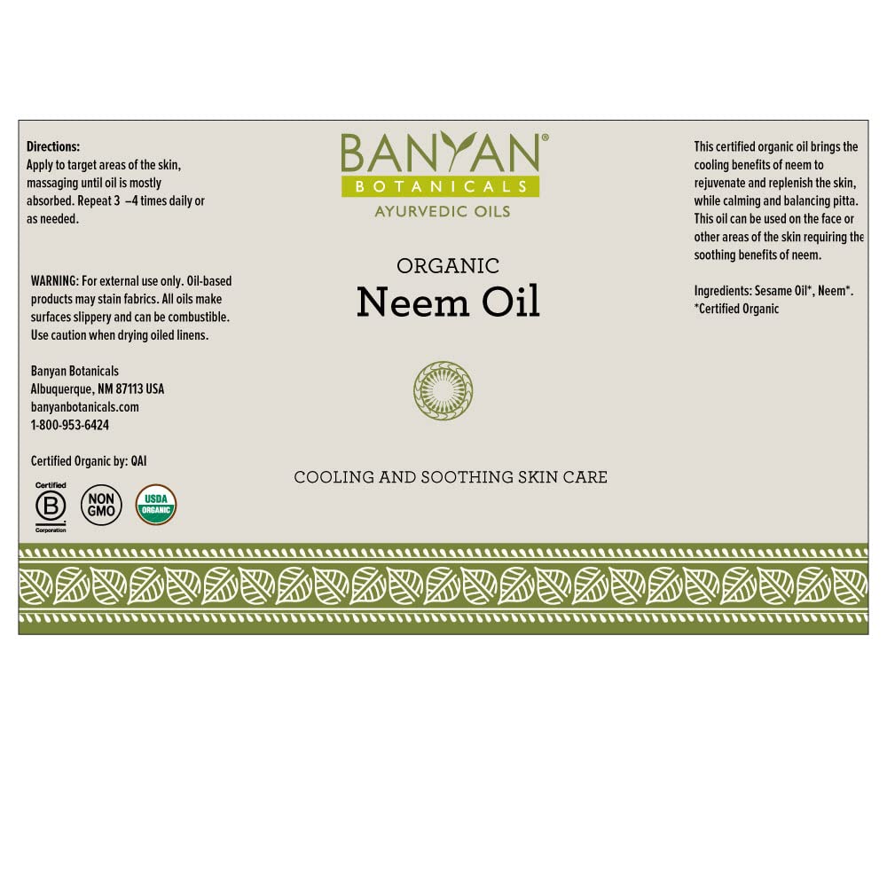 Banyan Botanicals Neem Oil - Pure & Organic Neem Oil - Traditional Ayurvedic Neem Oil That Cools & Soothes - Supports Healthy Sk