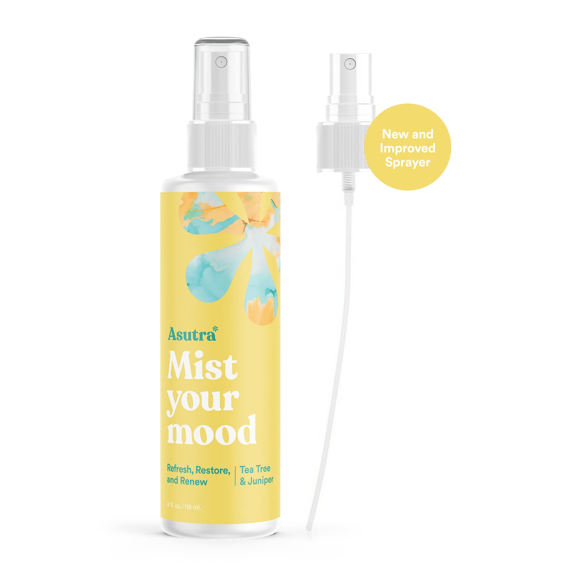 ASUTRA Multi-Use Essential Oil Aromatherapy Spray (Tea Tree & Juniper), 4 fl oz - Mist for Face, Body, Rooms & Linens - Car, Fab