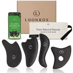 Hana Emi LUONKOS Gua Sha Tools Set - Large Black Bian Stone, 4-Pc - Face & Lymphatic Drainage Massager - Skin Care & Face Sculpt