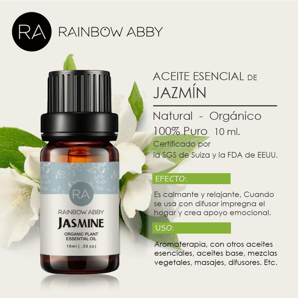 RAINBOW ABBY Jasmine Essential Oil 100% Pure Oganic Plant Natrual Flower Essential Oil for Diffuser Message Skin Care Sleep - 10