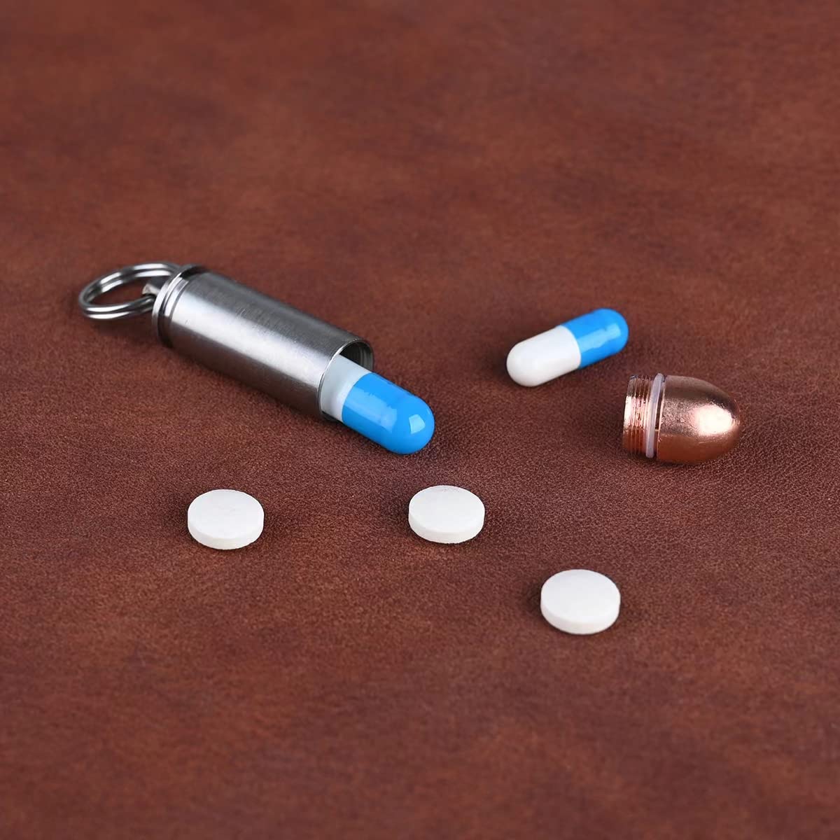 NHDT SW901 Titanium Pill holder keychain, Brass and Titanium Lightweight Waterproof Pill Container,Mini EDC Pill Case for Outdoo