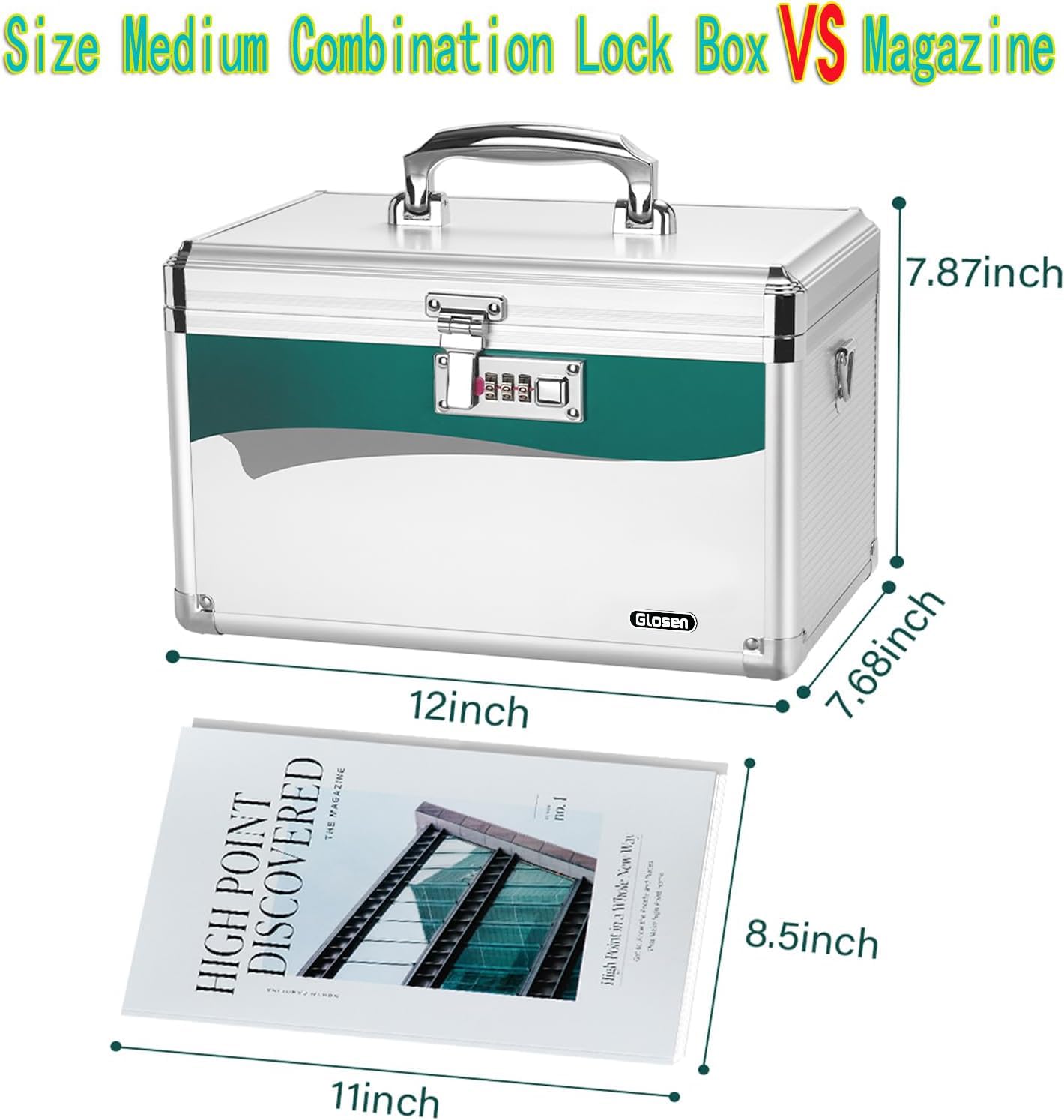 Glosen Medicine Lock Box with Combination Lock,Medication Lock box12 x 7.68 x 7.87 Inch ?Medium? Safe Lock Box,Medical Box Organ
