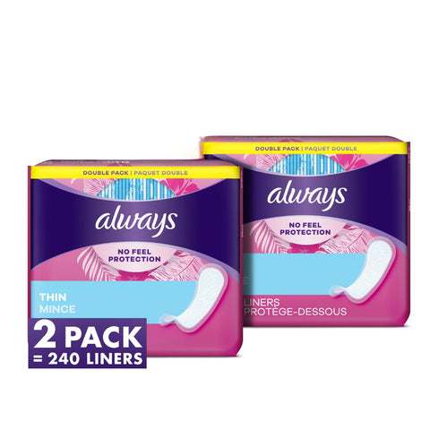 Always Thin Daily Liners, Regular Absorbency, Unscented, Wrapped, 120 Count - Pack of 2 (240 Count Total) (Packaging May Vary)