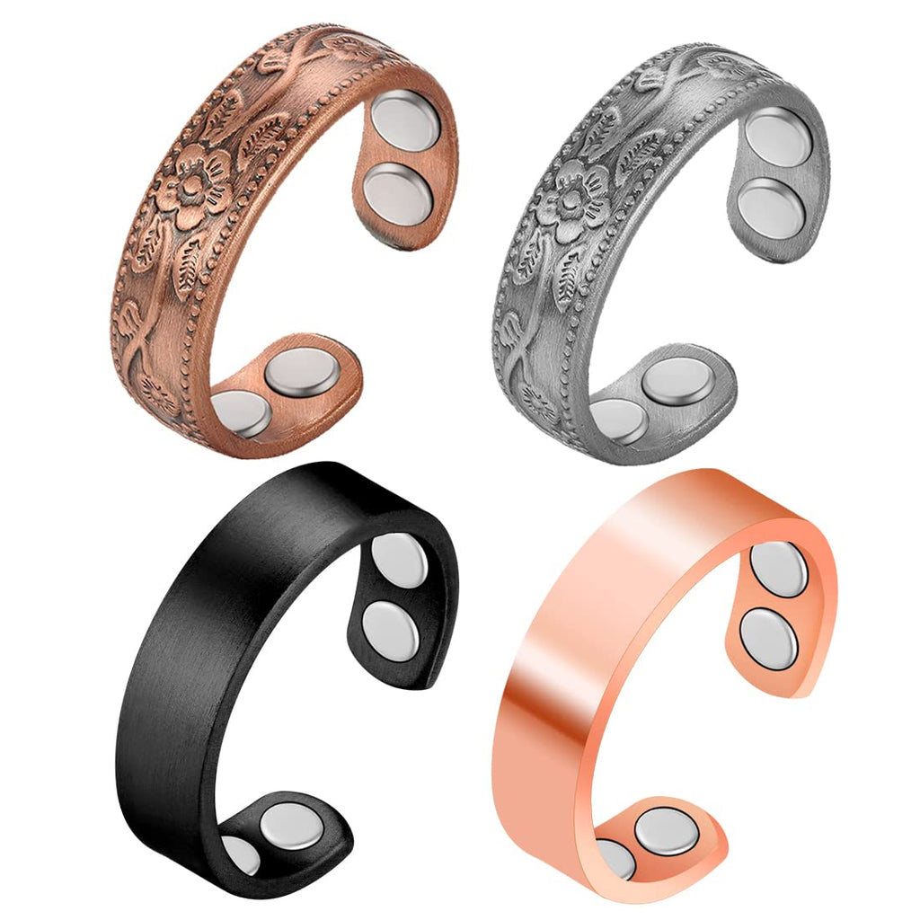 Cigmag 4PCS Copper Rings for Women, 99.99% Pure Copper Magnetic Ring Strong Magnets, Adjustable Thumb Finger Ring with Jewelry G