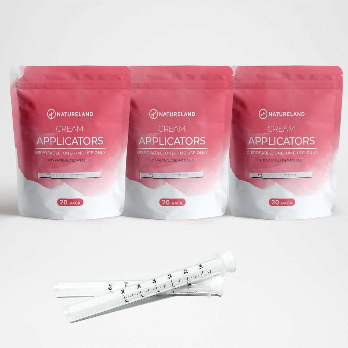 Natureland Disposable Plastic Vaginal Applicator: For Gel or Cream Products  Includes Dual Dosage Markings (Regular, 60, Count)