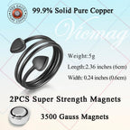 Vicmag Copper Magnetic Ring for Women Ring Ladies Fingers Thumb 99.9% Solid Pure Copper Gift 2PCS Adjustable (Black Heart)