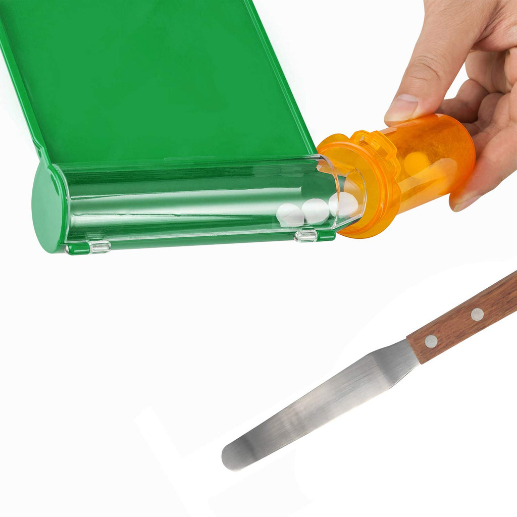 Medarchitect Right Hand Pill Counting Tray with Spatula (Green - Wood Handle)