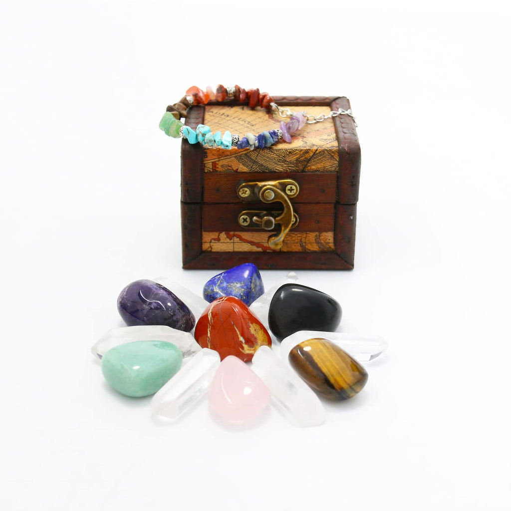 Nvzi Crystals and Healing Stones Set in Wooden Display Box, Gemstones and Crystals Kit, 7 Chakra Stones, Spiritual Gifts for Wom