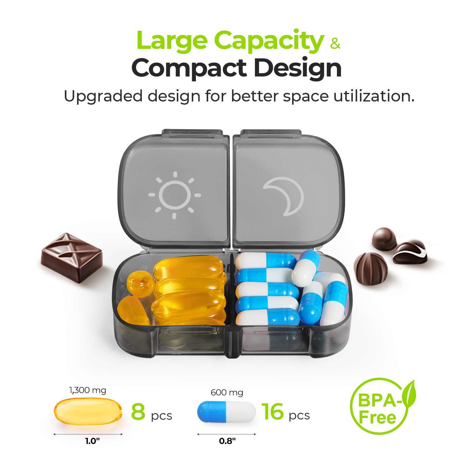 AUVON XL Weekly Pill Organizer 2 Times a Day, AM PM Pill Case with One-Side Large Opening for Easy to Use, Pill Box 7 Day Travel