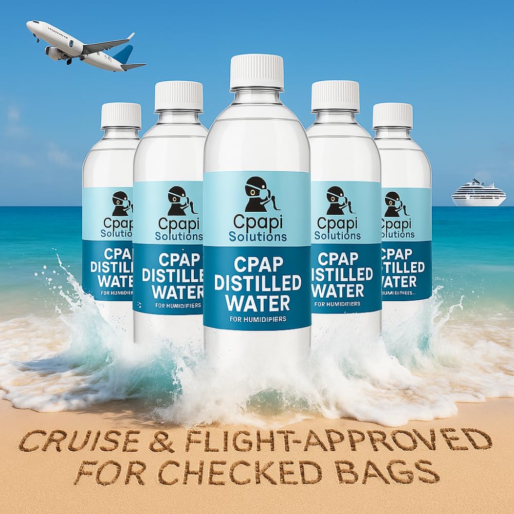 CPAPi Solutions Distilled Water CPAP - 6-Pack Travel Bottles (20 oz) - Steam Purified, Ozonated & Filtered - Made in USA - For A