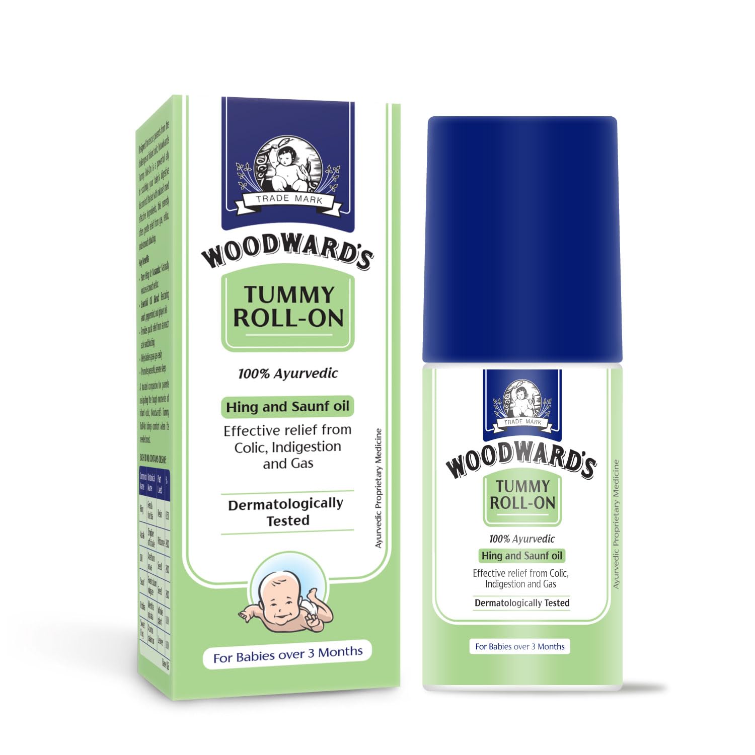 WoodwardS Tummy Roll On For Baby, Colic Relief | Indigestion & Gas With Hing & Saunf Oil | 100% Ayurvedic  40Ml