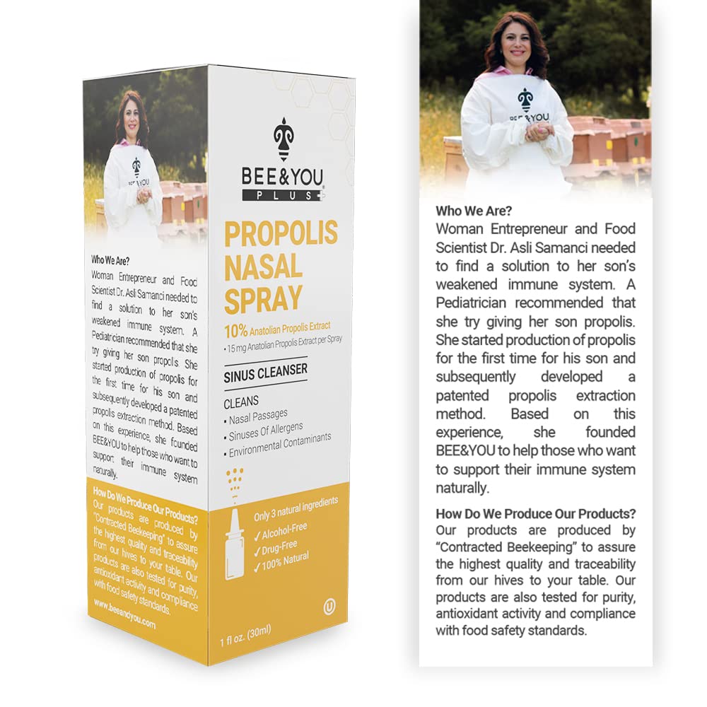 BEE and You Plus Natural Propolis Nasal Spray 1 Fl oz | Congestion Relief Drug Free & Alcohol Free, Sinus Relief, Allergy, Nasal