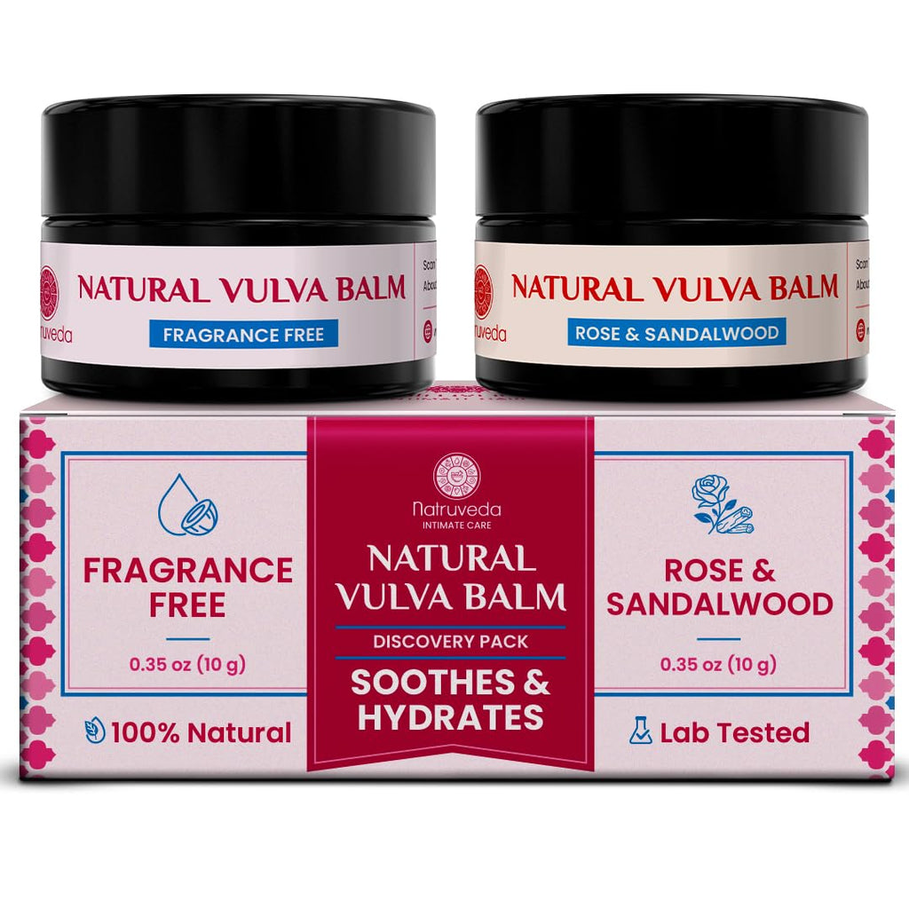 Natruveda Vulva Balm Discovery Pack - Natural Feminine Moisturizer for Dryness & Irritation - Fragrance-Free & Rose Sandalwood -