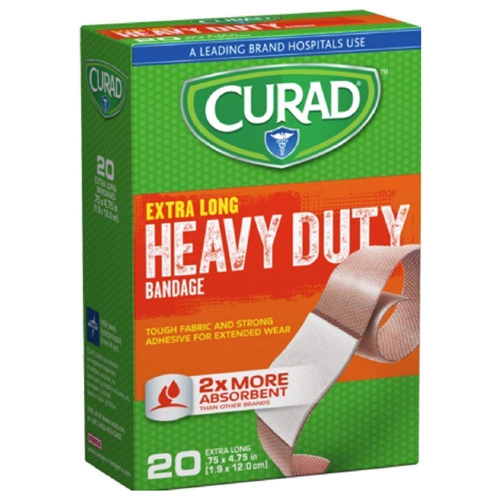 Curad Heavy Duty Bandage Extra Long Each .75 x 4.75 in Lenghts, Tan, 20 Count