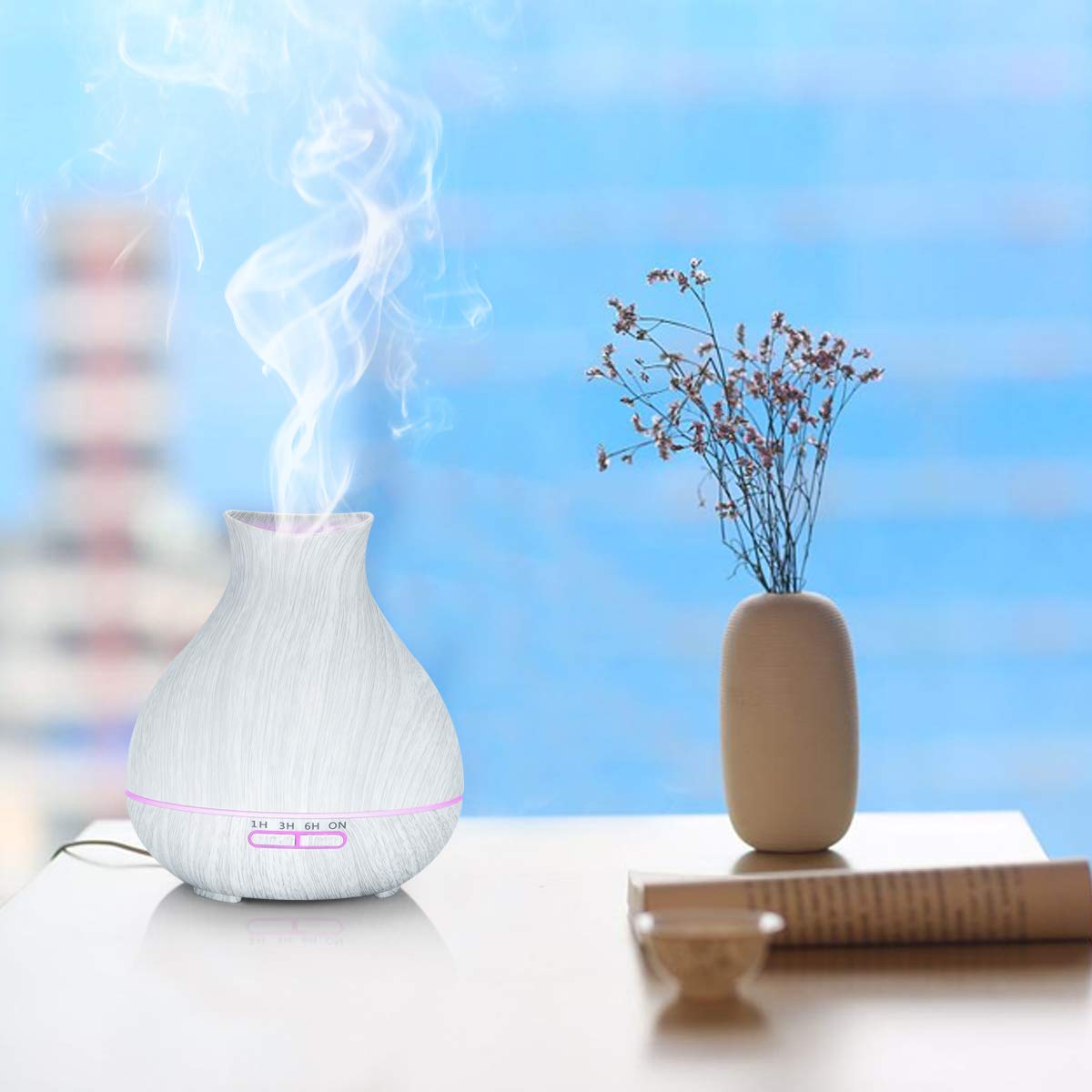 BZseed Aromatherapy Essential Oil Diffuser 550ml 12 Hours White Wood Grain Aroma Diffuser with Timer for Large Room, Home, Baby