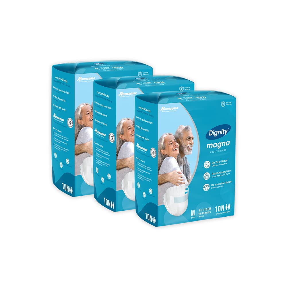 Dignity Magna Tape Style Adult Diapers  M (30 Pieces) With Wetness Indicator And Leakage Protection Upto 810 Hrs.
