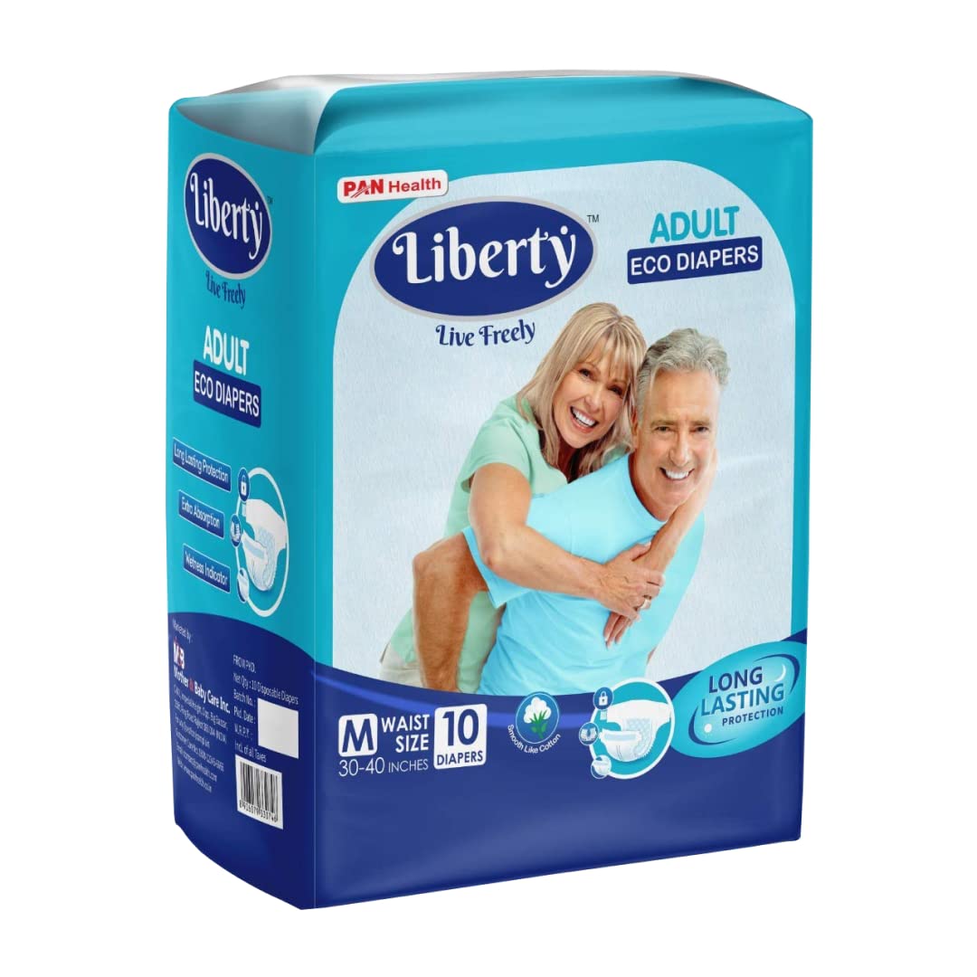 Liberty Popular Adult Diapers, Tape Style, Medium (M) Size, 10 Count, Waist Size (76101Cm | 3040 Inches), Unisex, High Absorbe