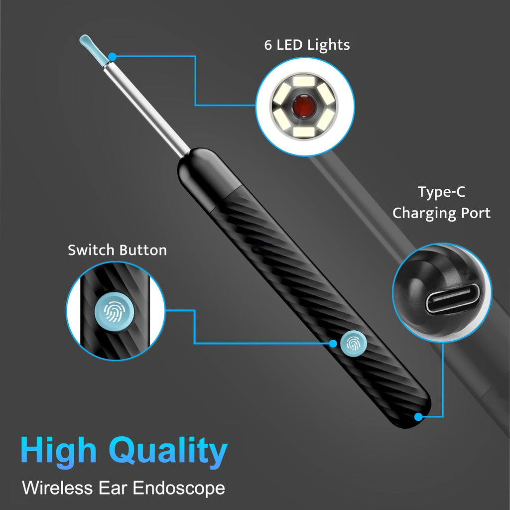 Ear Wax Removal Tool Camera - Ear Wax Removal Kit - Ear Cleaner with Camera - 1080P HD Ear Camera with 6 Ear Spoon - Christmas G