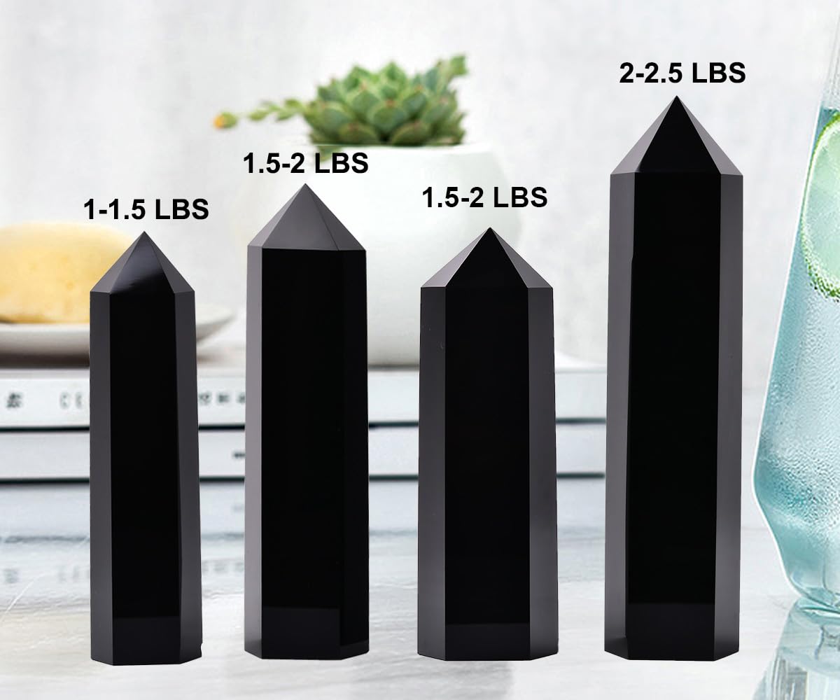 MOGEMT Large Black Obsidian Crystal Tower Natural Healing Crystal Point Wand Obelisk 6 Faceted Reiki Chakra Meditation Therapy H