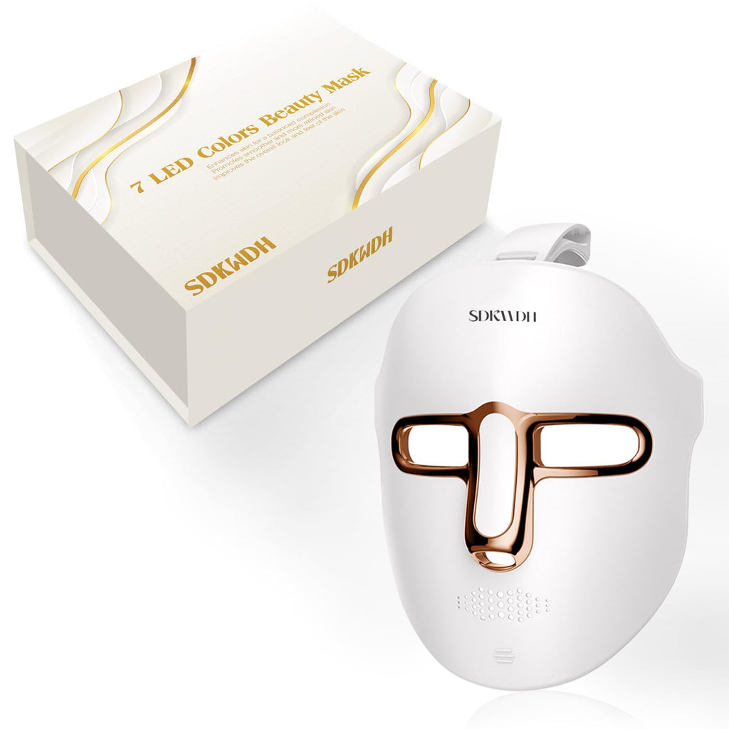 SDKWDH Led Face Mask Light Therapy, 7-1 Colors LED Facial Skin Care Mask, Red Light Therapy Mask for Face, Gold