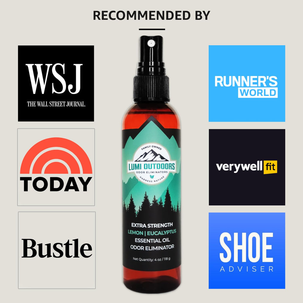 Lumi Outdoors Natural Shoe Deodorizer & Foot Odor Elimination Spray - Shoe Spray for Smelly Shoes - Extra Strength - Eucalyptus