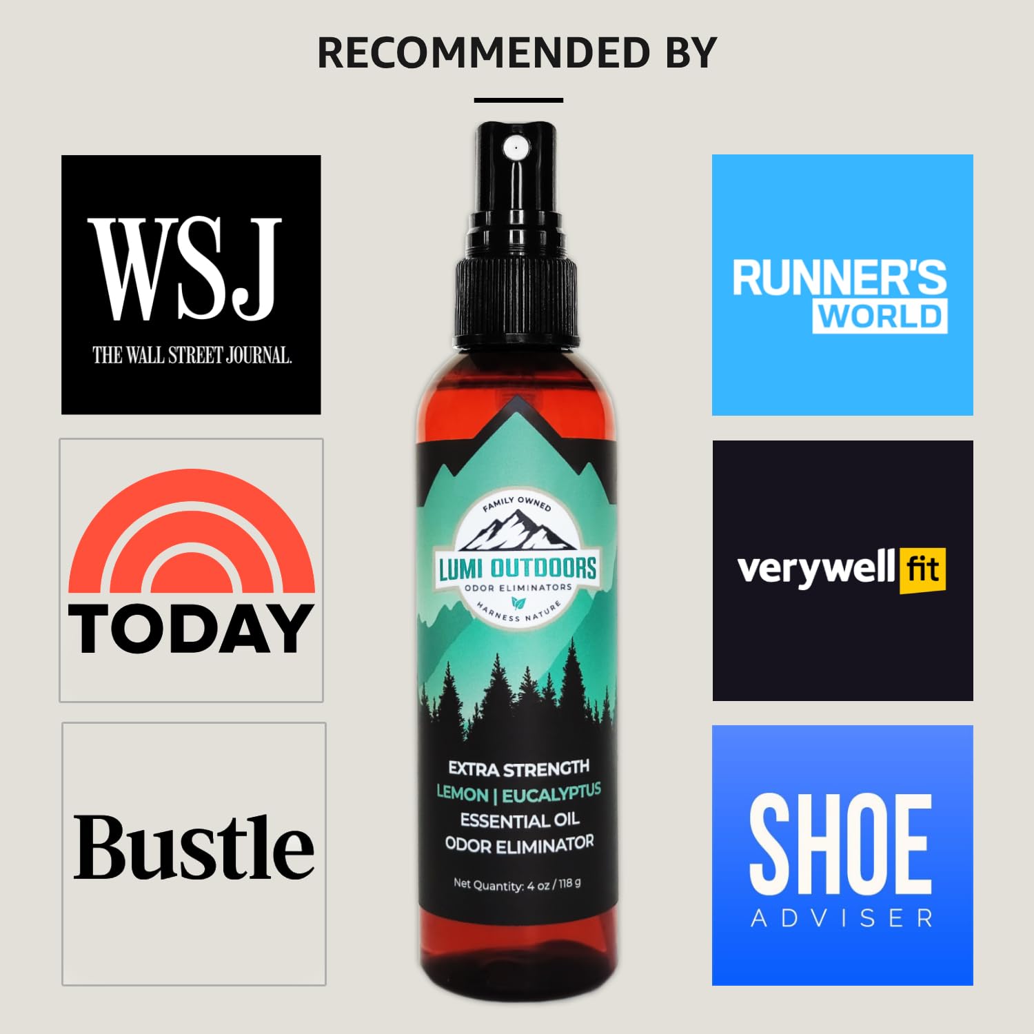 Lumi Outdoors Natural Shoe Deodorizer & Foot Odor Elimination Spray - Shoe Spray for Smelly Shoes - Extra Strength - Eucalyptus