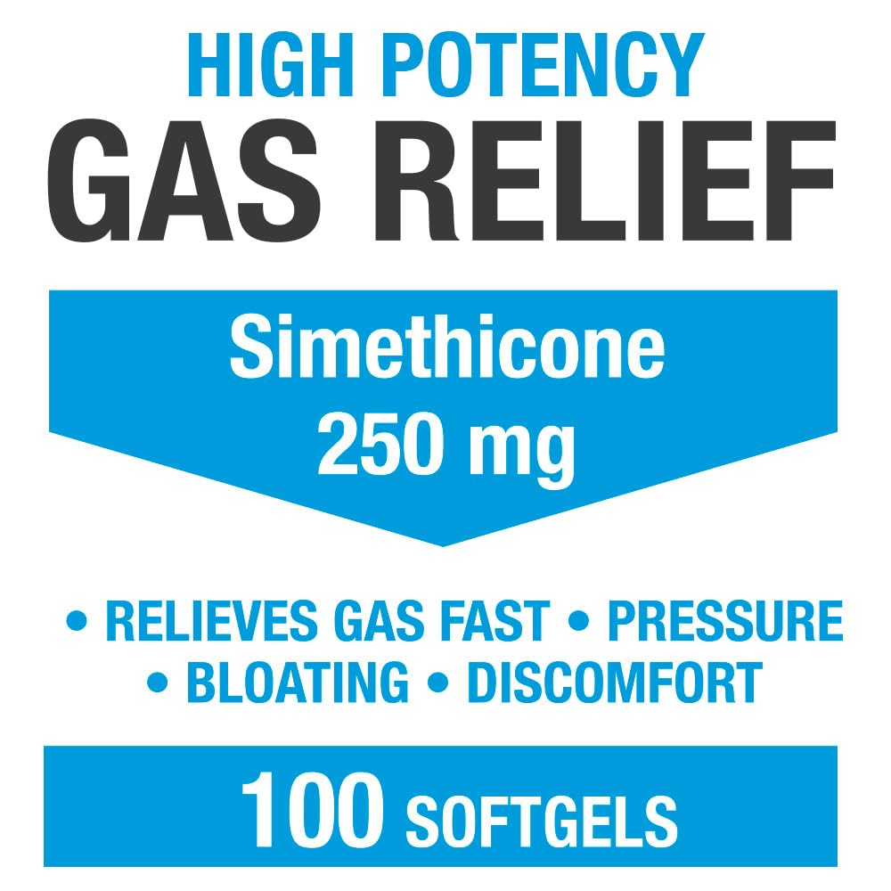 Maximum Strength Gas Relief Softgels with Simethicone 250 mg Relieve Pressure, Bloating and Painful Discomfort Compare to Gas-X