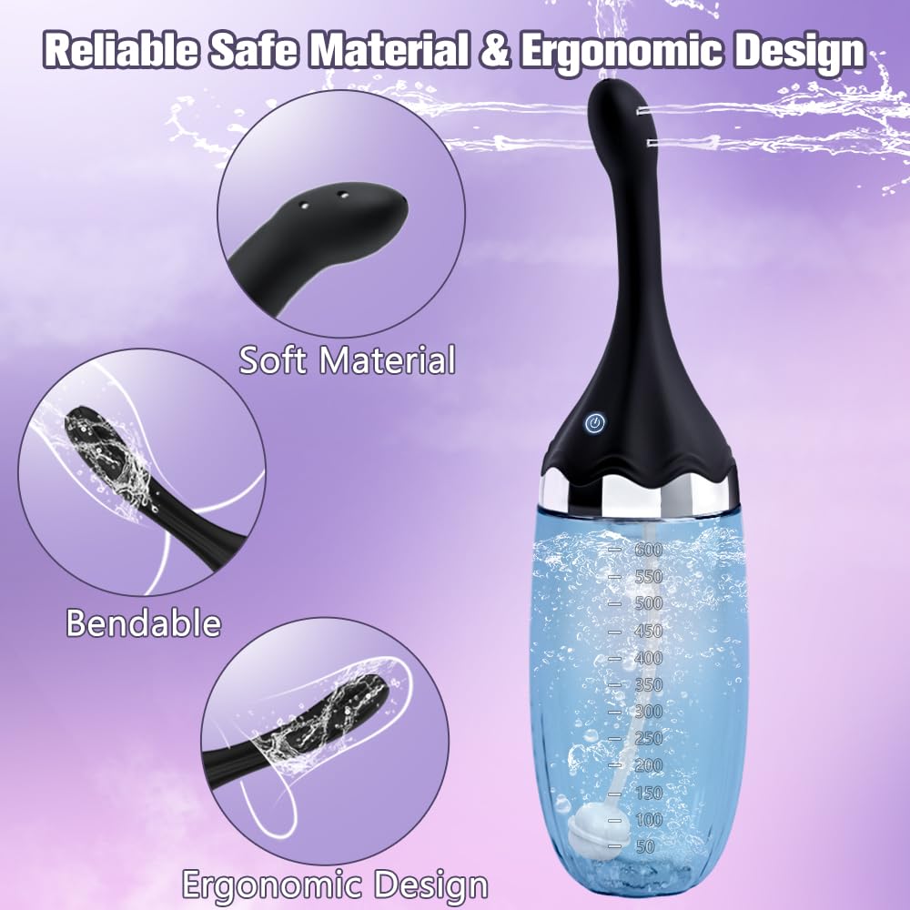 Anal Douche Automatic Enema Bulb - 20oz Electric Enemas for Colon Cleanse for Women with 3 Speeds 5 Spouts, Silicone Douches for