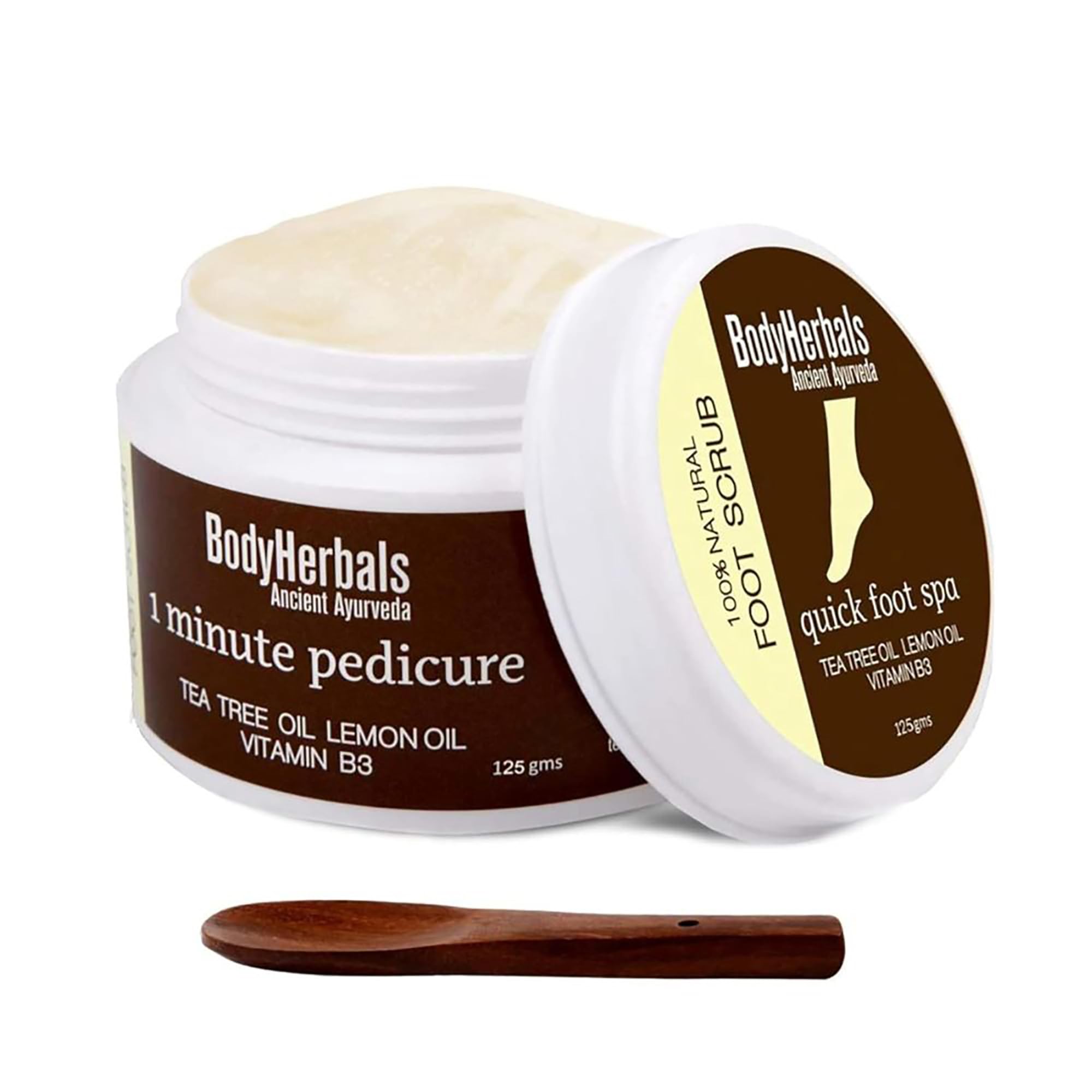 Bodyherbals Foot Scrub 1 Minute Pedicure 125 Gm | 100% Natural With Goodness Of Tea Tree, Lemon & Vitamin B3 | Anti Pigmentatio