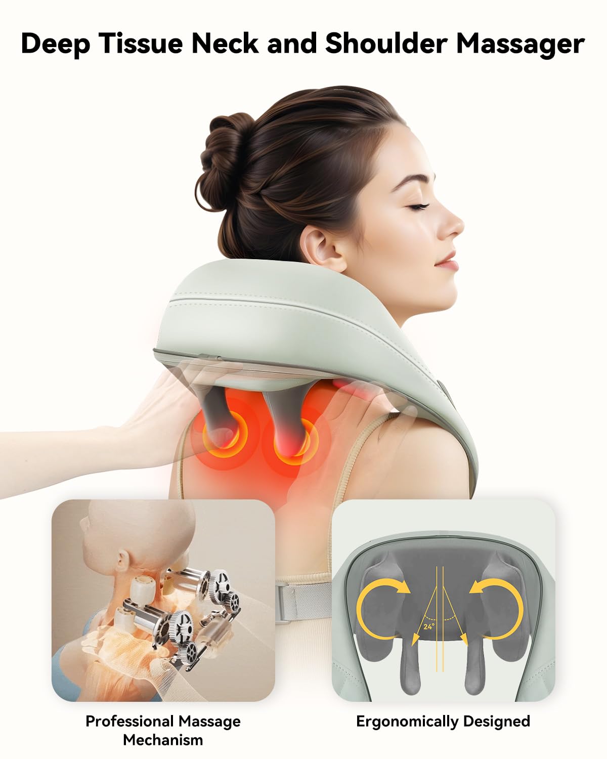 Snailax Cordless Shiatsu Neck Massager with Heat, 4D Kneading Back Shoulder Massager Deep Tissue, Larger Massage & Heating Area,