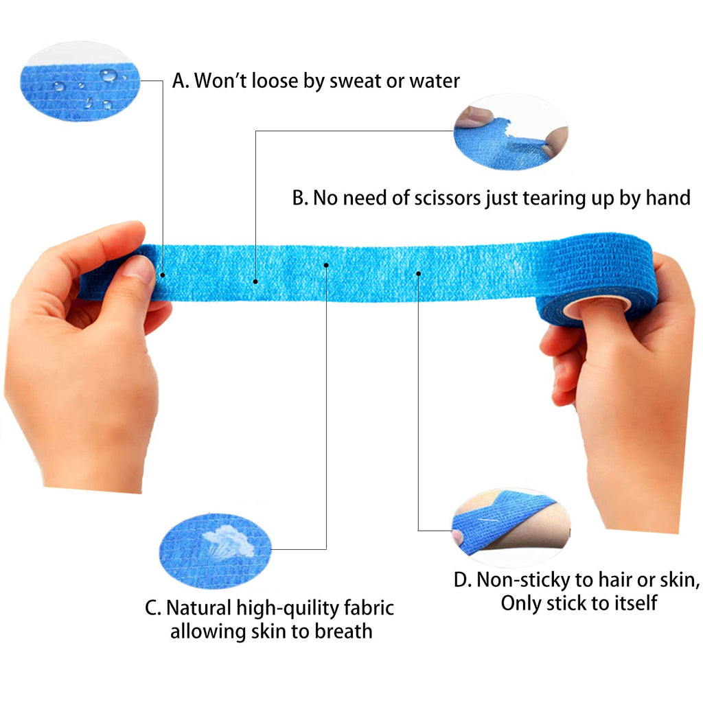 FEILIBAY 15 Pack Cohesive Wrap 1 Inch x 5 Yards Self Adherent Vet Tape for Pets, Elastic Self Adhesive Bandage Wrap for Sports,