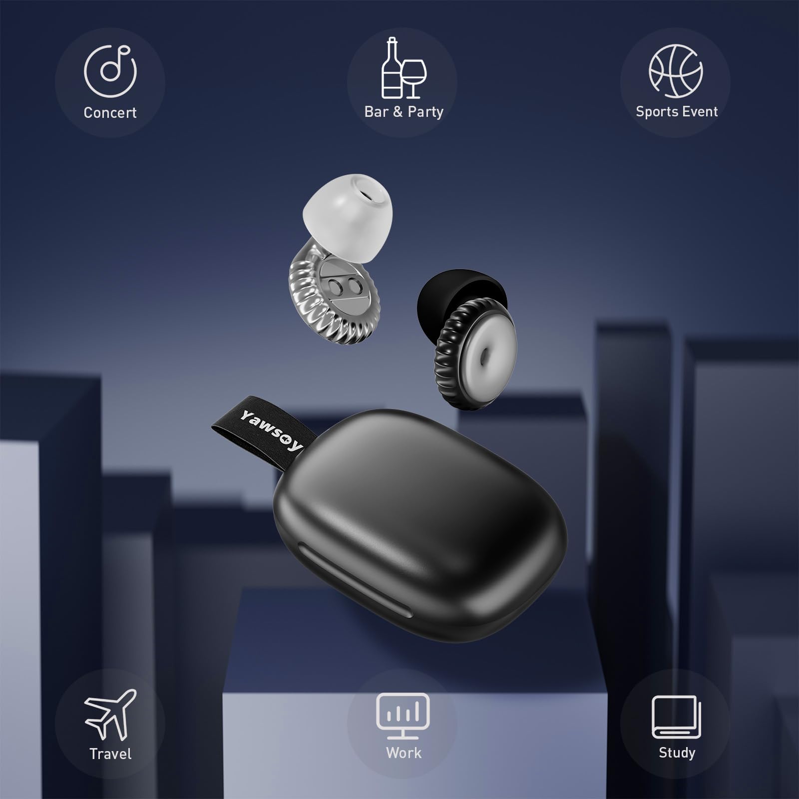 Yawsoy Concert Ear Plugs, 2 Pairs Silicone Reusable Soft High Fidelity Noise Cancelling Ear Plugs for Concerts, Festival, Sleep,