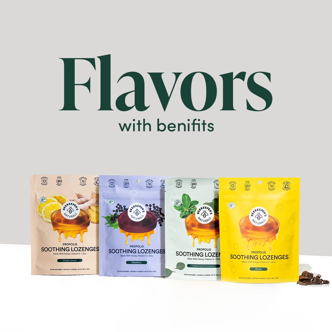 Beekeepers Naturals Soothing Mint Eucalyptus Cough Drops, Immune Support with Vitamin D, Zinc and Propolis, Cooling & Throat So