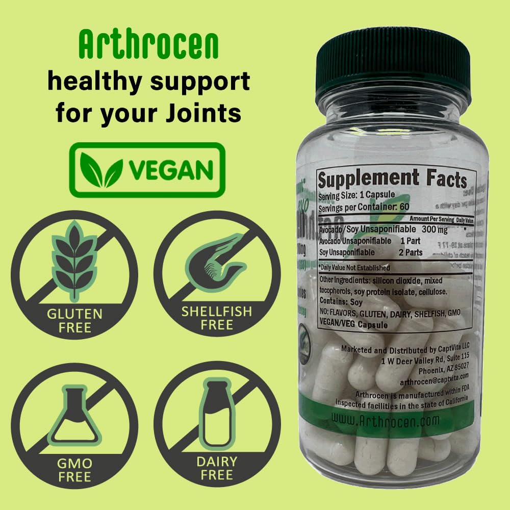 Arthrocen EVO Vegan Joint Health Supplement, 300Mg Avocado Soy Unsaponifiable, 60 Day Supply, One Capsule Per Day (12 Months)