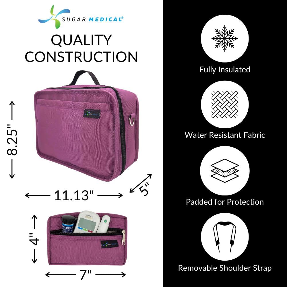Sugar Medical Insulated Diabetes Travel Bag | Diabetic Care Products | Diabetic Supplies Case | Glucose Meter Case (Orchid)